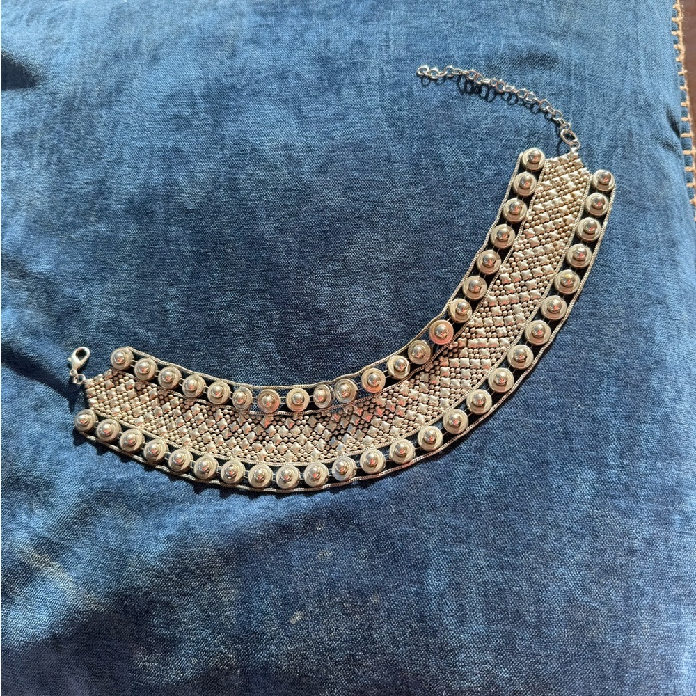 Silver Multi-Layer Statement Choker Necklace - image 2